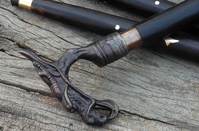 Antique Dragon Face Handle Head Walking Stick Designer Vintage Wooden Canes Gift