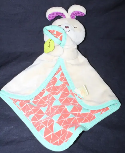 B Cuddly Plush Bunny Lovey Rabbit Baby Security Blanket Aqua Orange Triangle