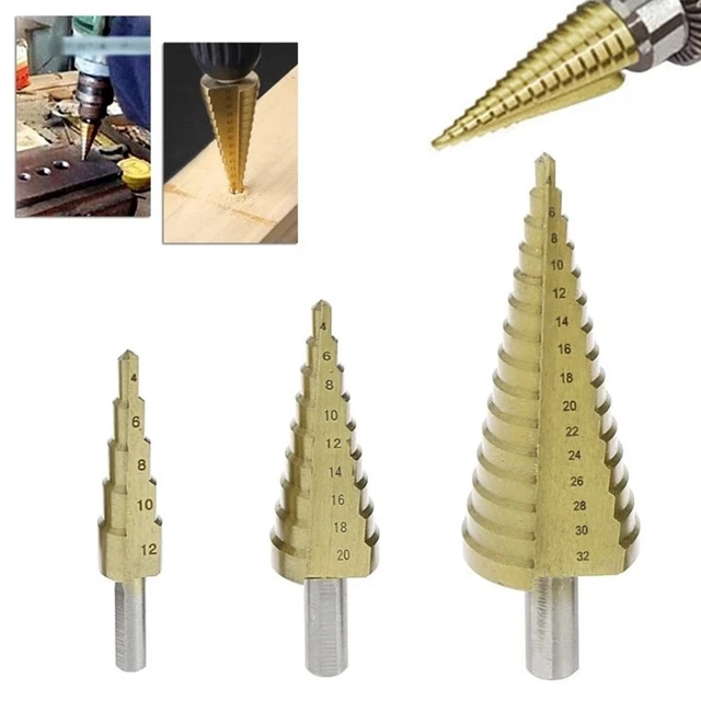 Premium HSS Step Cone Step Perceuse Bit Trou Cut Revêtu Titane 4 12/20/32 mm