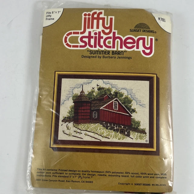 Kit de Colección Jiffy Stitchery Crewel Granero de Verano 5x7"" Barbara Jennings Nuevo de Edición Sellado
