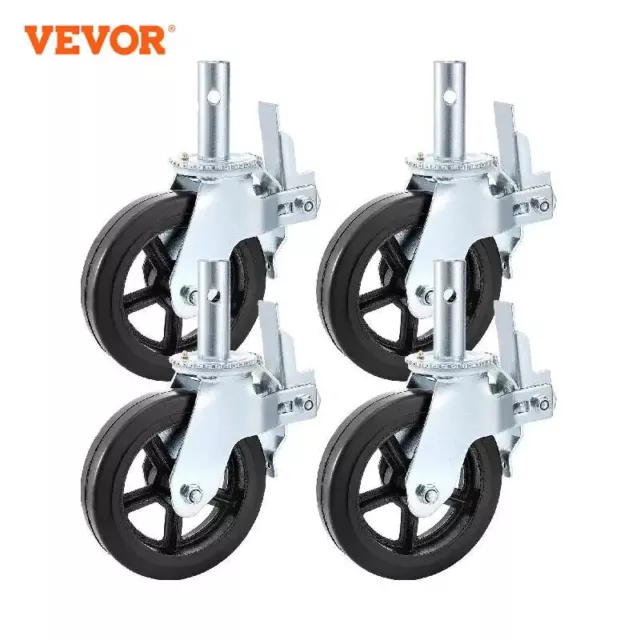 4 Pack 8 x 2 Inch Heavy Duty Scaffolding Rubber Swivel Caster With Dual Locking