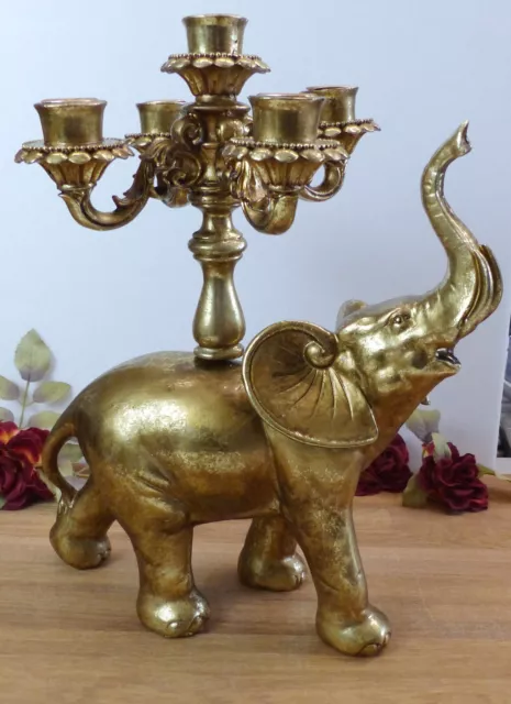 Kerzenleuchter Elefant Barock Leuchter Kerzenständer Antik Kerzenhalter gold