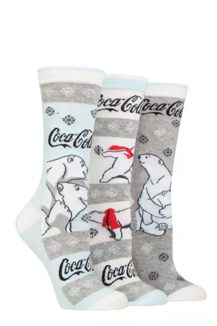 Ladies' Coca Cola Cotton Tube Socks Soft Cute Polar Bear Gift Idea - 3 Pair Pack