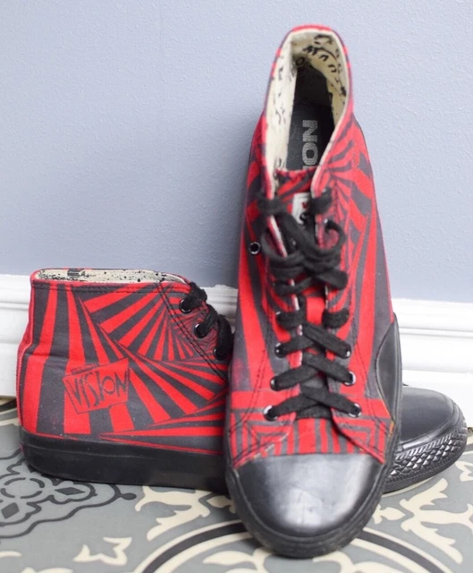 RARE VISION STREET WEAR Gator Red Canvas Hi Top Skate Shoe  display picture 3