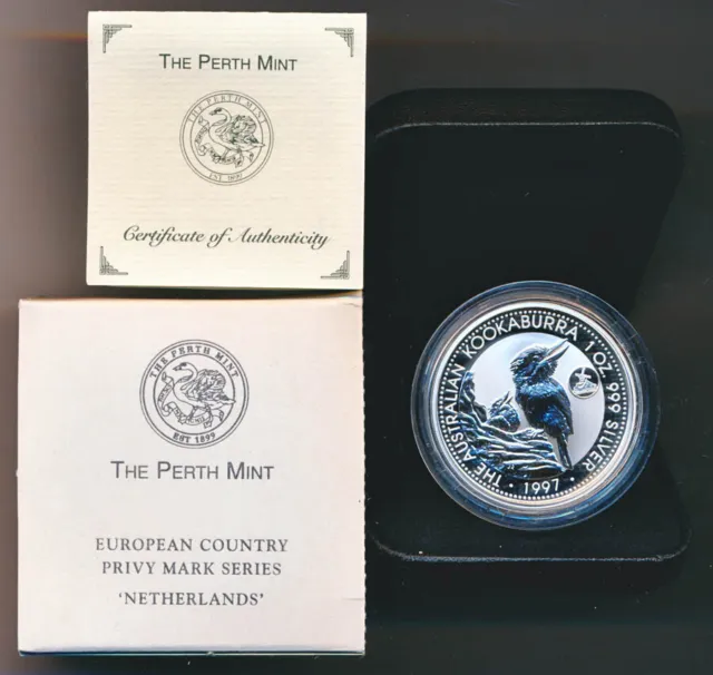 Australia: 1997 $1 1oz Silver Kookaburra, European Privy Mark Netherlands