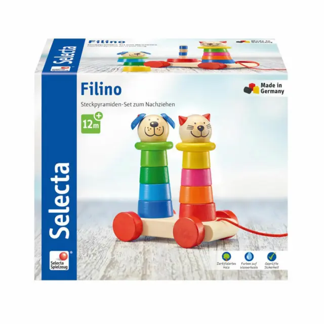 Selecta Spielzeug Filino Nachzieh + Stapel Schiebespielzeug Kleinkindspiel 15cm