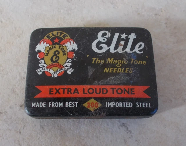 Antique gramophone needle tin box ELITE England vintage old  black vtg UK