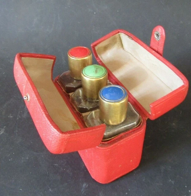 NECESSAIRE A ODEURS SENTEURS PARFUM DE VOYAGE étui CUIR rouge 1950-1970