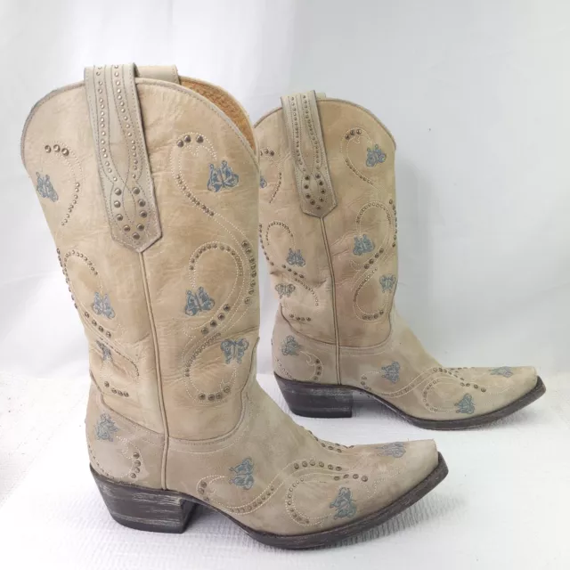 Yippie Ki Yay Old Gringo 8.5 M Butterfly Stitching Cowboy Boots Puulon Western