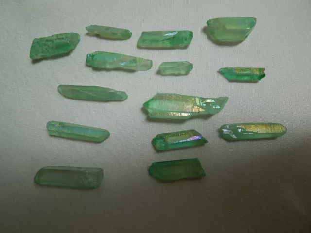 Aqua Green Aura Quartz Crystal Pendants Lot of 14 Drilled 5/8" to 1 1/2" NEW!