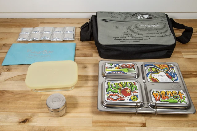 PlanetBox Acero Inoxidable Lanzamiento Estilo Bento Lunch Box 3 Compartimentos - Bolsa
