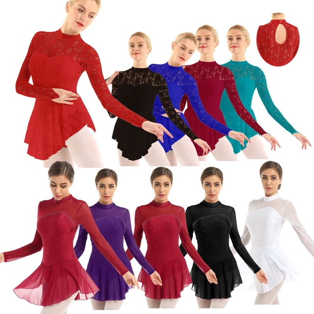 Women's Figure Skating Dress Rhinestone Mesh Ice Skating Competition Dance Dress