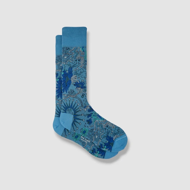 $30 Paul Smith Men Blue Floral Intarsia Knit 1-Pair Striped Dress Socks One Size
