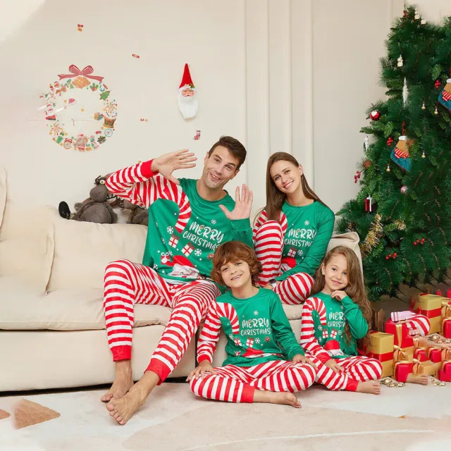 Family Matching Christmas Elf Striped Pajamas Set Sleepwear Pjs Adult Kids 2023