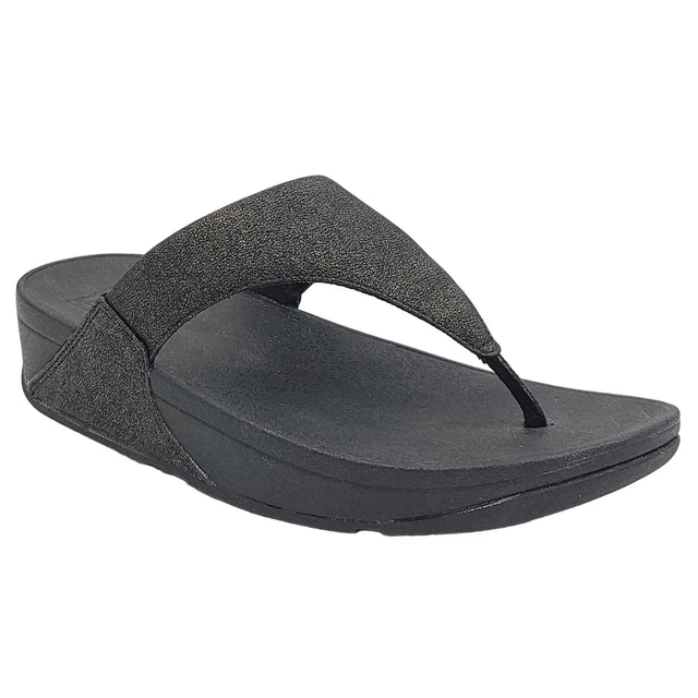 FitFlop Women Wedge Heel Flip Flops Lulu Shimmer Size US 10 All Black Glitter