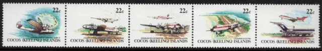 1981 Cocos (Keeling) Islands Aeroplane Series Strip Of 5 Mint Never Hinged