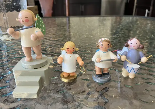 Vintage Erzgebirge German Wood Girl Angel Conductor Podium and Band Members 6