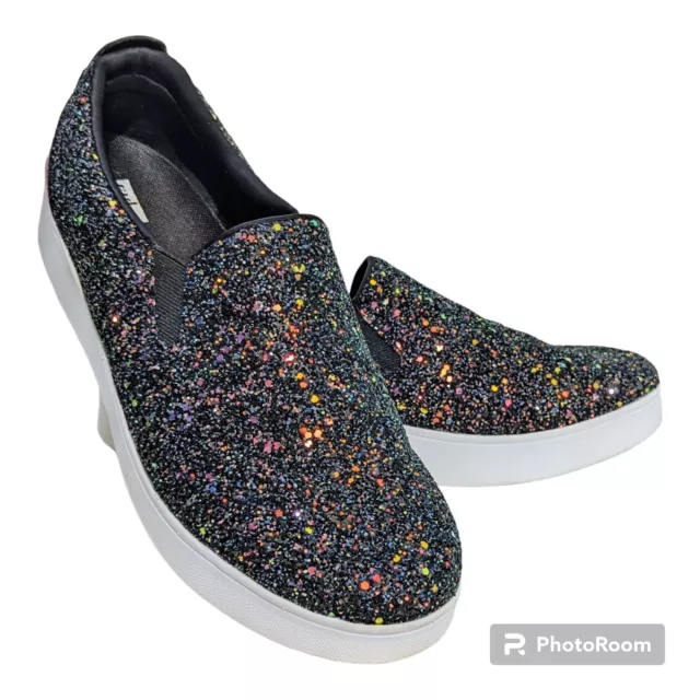 FitFlop Rally Black GLITTER SLIP-ON Sneaker SKATE SHOES Womens US Sz 10 EU 32