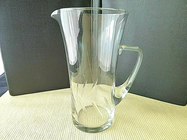 Jolie cruche, carafe à eau ou orangeade en verre meulé Vintage 1.4 L