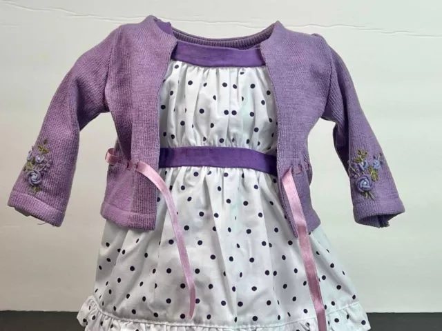 American Girl Kirsten Midsummer Polka Dot Dress w Purple Cardigan~Retired AG tag