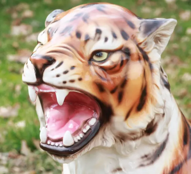 Große PORZELLANFIGUR XXL Figur TIGER Raubkatze handbemalte Keramik Italien 2/2