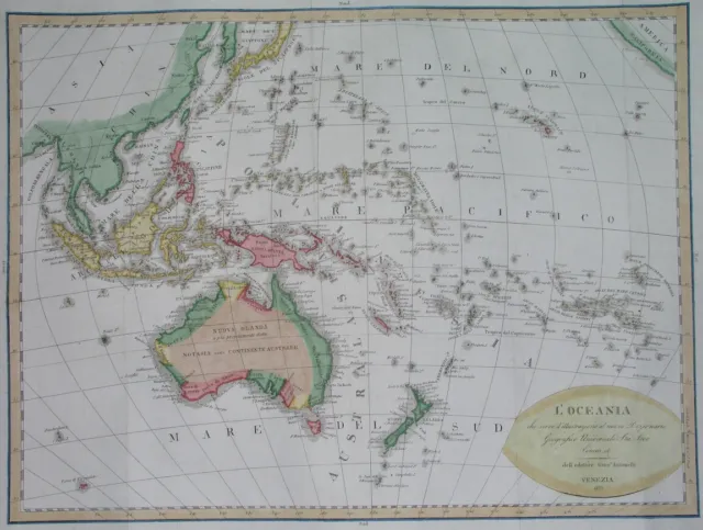 1835 Xl Rare Original Map Australia Oceania Papua New Zealand Hawaii Philippines