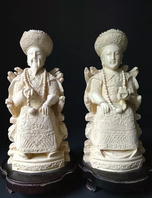 Vintage Chinese Hand-Carved Resin Emperor and Empress Figures 9 in
