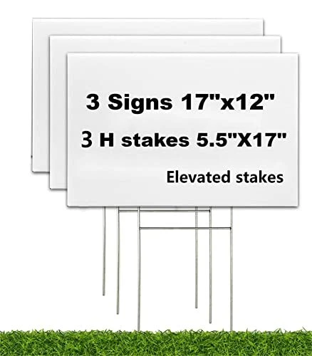 Blank Yard Signs with H Metal Stakes 17x12 in,Real Estate 44 Centimeters white
