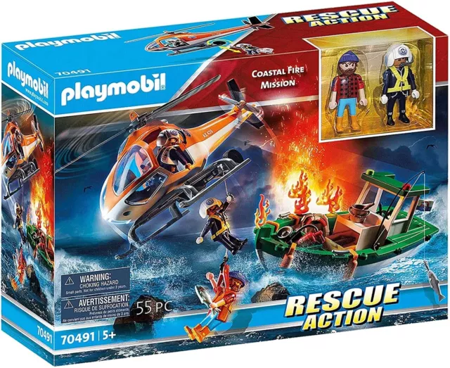 Playmobil City Action 4428 pas cher, Sauveteurs / hélicoptère / bateau  pneumatique