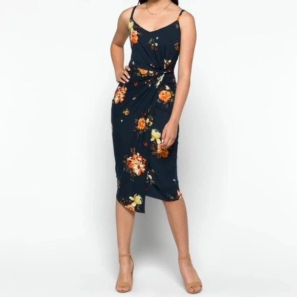 NINE BRITTON VIVIENNE Knit Fitted Midi Dress M Ribbed Twist Front Sleeveless $24.95