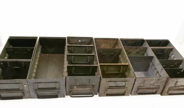 [Lot of 6] Vintage Industrial Parts Drawers, Military Green Retro Steampunk