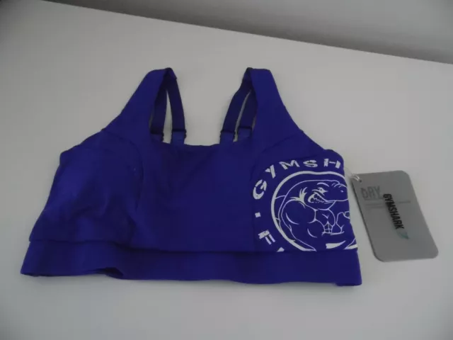 Top Donna Gymshark Blu Cobalto Sport Bralette Crop Nuovo Con Etichette Uk Piccola Palestra Fitness