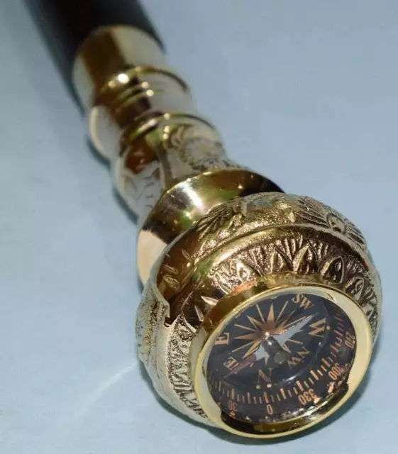 Victorian Handle Brass Wood Walking Stick Cane Antique Vintage Designer Gift