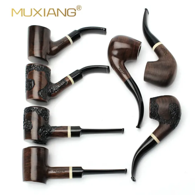 MUXIANG Handmade Tobacco Pipe Ebony Wood Smoking Pipe for Beginner Kits Tools