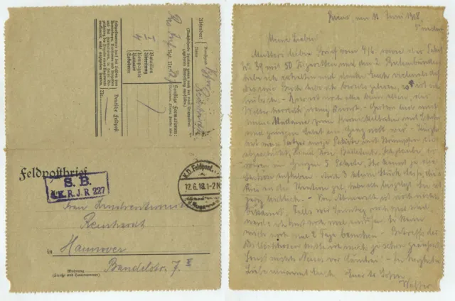97587 - Feldpostbrief - 12.6.1918 nach Hannover