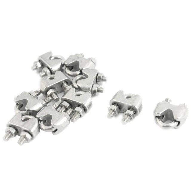 10 Pièces Serre-Câble Clip Acier Inox Teinte Argent 4mm câble métallique