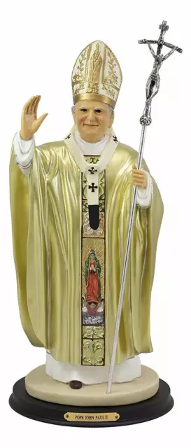 Large Venerable Pope John Paul II With Papal Ferula Crucifix In Gold Robe Statue