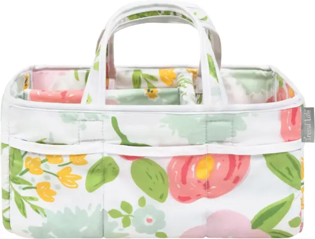 Floral Storage Caddy Diaper Organizer for Baby Nursery and Changing Table Access