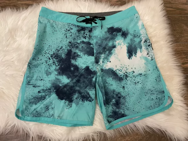 Hurley  Phantom Burst Sz 32 Aqua Paint Splatter Unlined Board Shorts Stretch