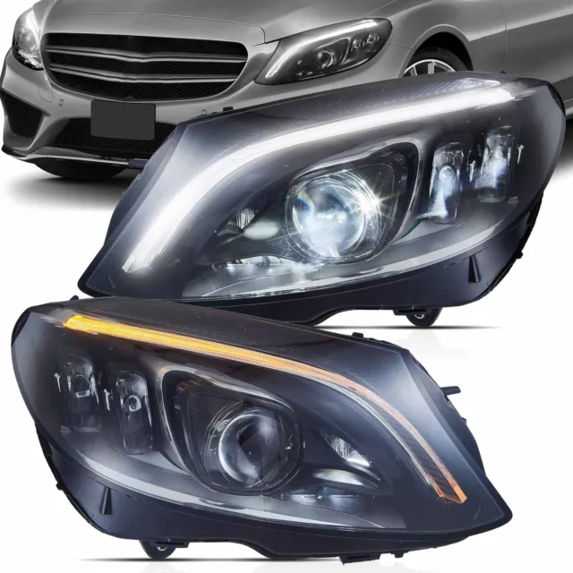 2* LED Headlights For 2015-2021 Mercedes-benz C-Class W205 Sequential Front Lamp