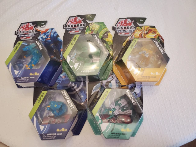 Lot Of 5 BAKUGAN Evolutions Geogan Hyenix Amphrog Titan King Ghost Beast Swarmer