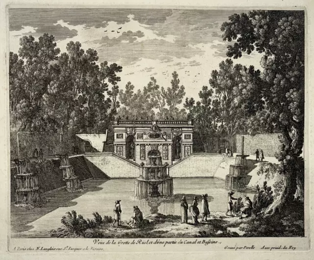 VUE GROTTE RUEIL MALMAISON Canal Bassins GRAVURE Perelle LANGLOIS Ruel XVII°