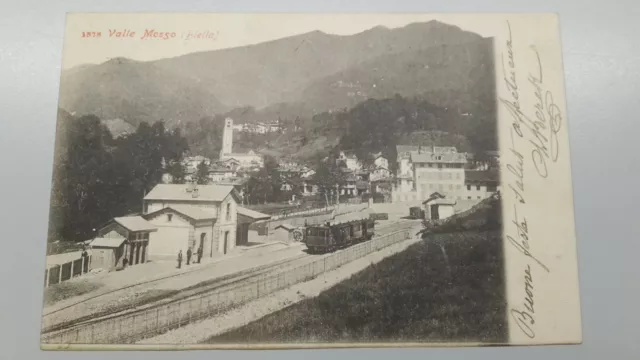 Cartolina Valle Mossa (Piemonte, Biella) tram a vapore, viaggiata