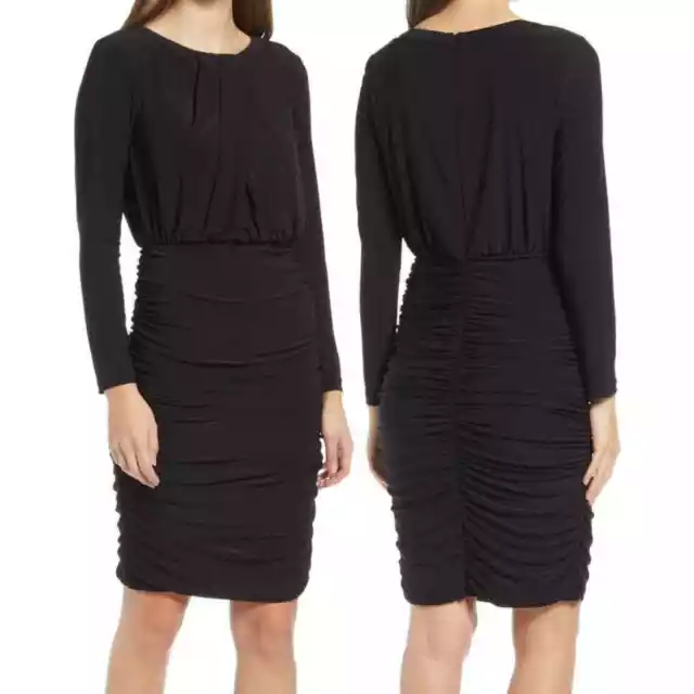 Eliza J Womens size 10 dress black ruched long sleeve stretch jersey