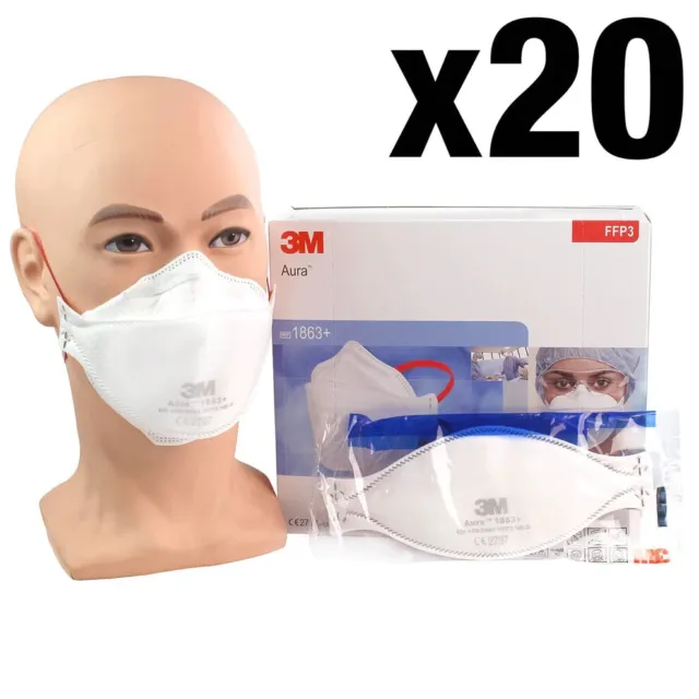3M Aura 1863+ Ffp3 Face Masks Box Of 20 Disposable - Expiry Date 2026 - Free P+P