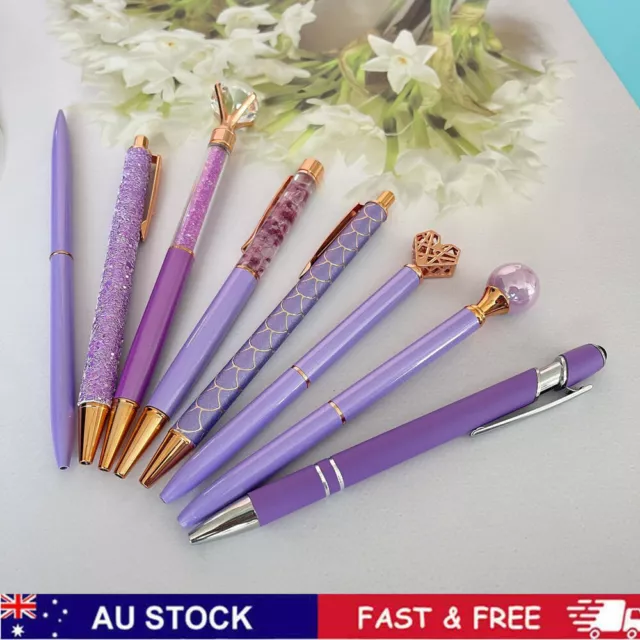 8Pcs Ballpoint Pens Set Metal Crystal Pretty Fancy Pens with Girly Glitter Pen
