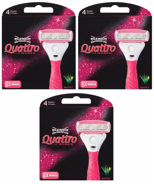 Wilkinson Sword Quattro For Women Razor Blades 3 x 6 Packs Womens Shave Genuine