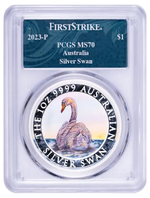 2023 $1 Australia Colorized Silver Swan PCGS MS70 First Strike - With Box & COA
