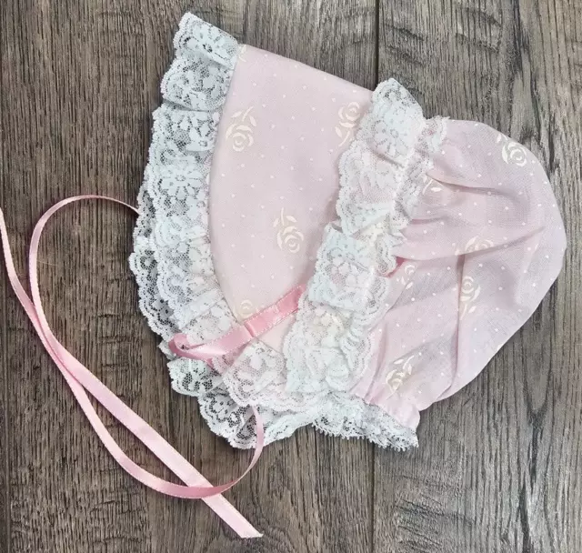 Baby Girl Clothes Nwot Vintage Newborn 0-3 Month Pink Lace Bonnet hat