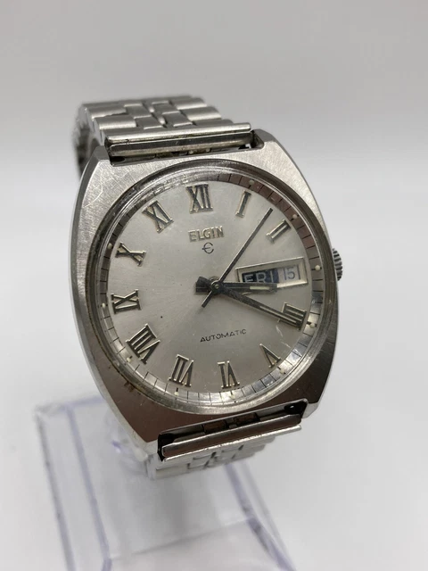 Elgin Swiss Automatic Vintage Men’s Stainless Steel Date Dial Watch “READ”